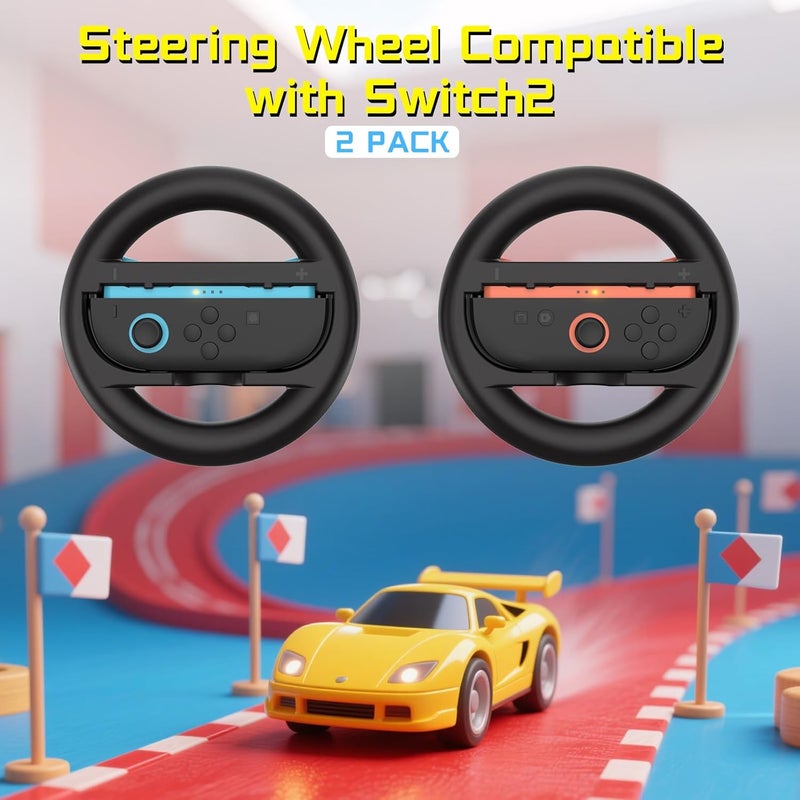 JoyHood 2 Pack Steering Wheel Compatible with Switch 2 Console Grip, Racing Wheel Accessories fits Switch 2 Joy-Con Controllers (Black+Black) - Image 3
